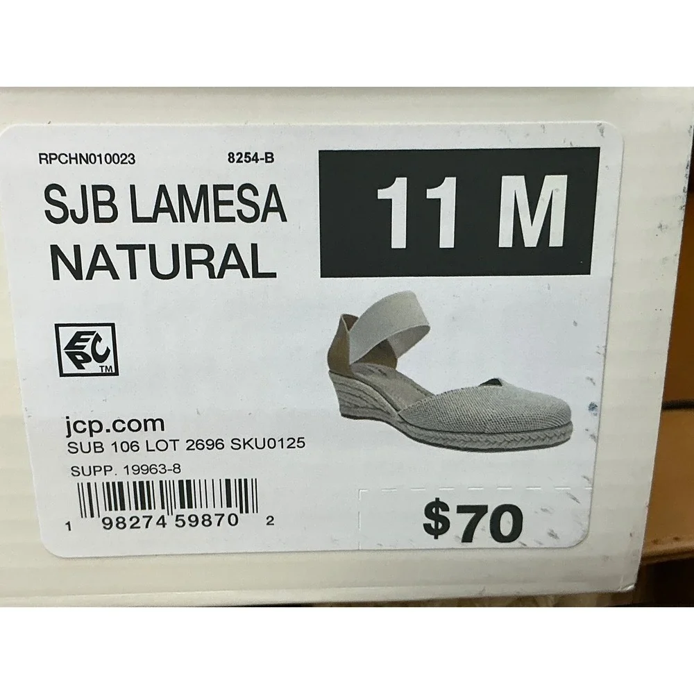 St.John's Bay Lamesa Wedge Sandals Womens11 Natural New Espadrille Elastic Strap